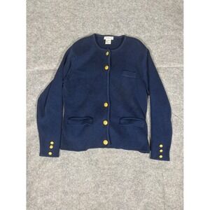 Talbots Navy Blue Cotton Button Front Cardigan Gold Buttons Size M